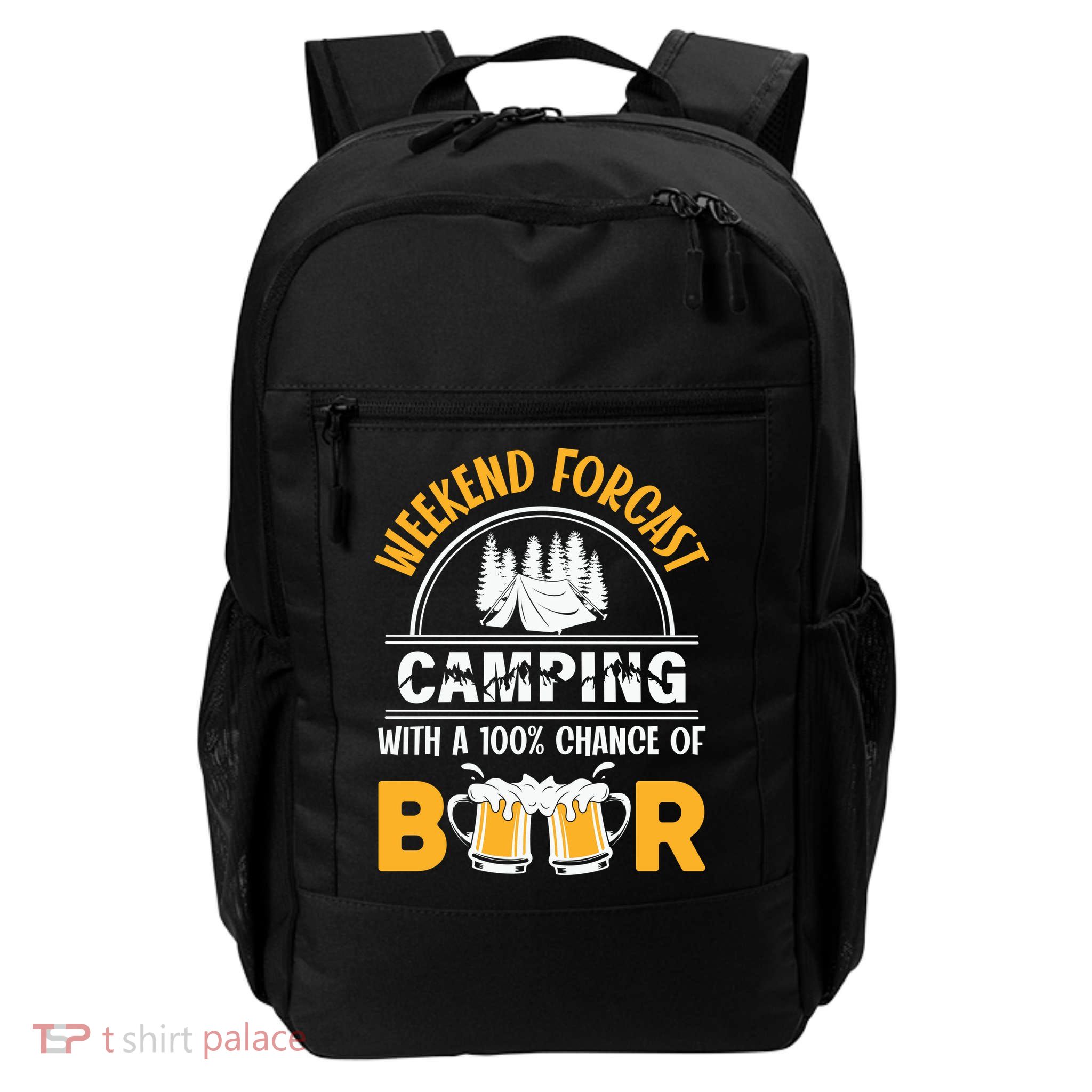 Weekend Forecast Camping With A 100% Chance Of Beer Funny Camping Backpack
