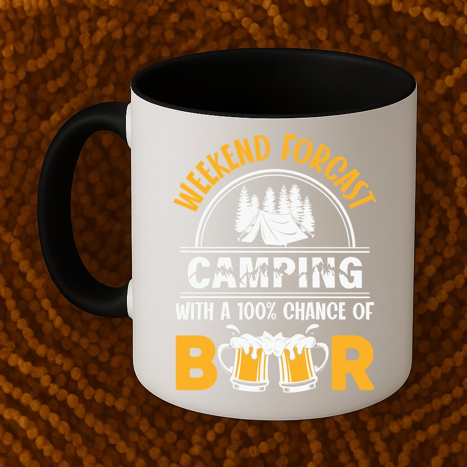 Weekend Forecast Camping With A 100% Chance Of Beer Funny Camping Mug