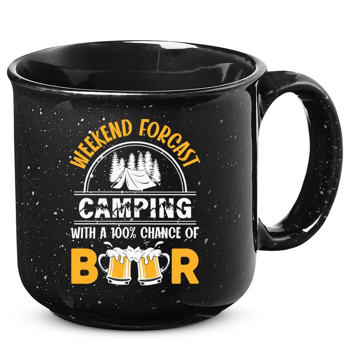 Weekend Forecast Camping With A 100% Chance Of Beer Funny Camping 15oz Campfire Ceramic Mug