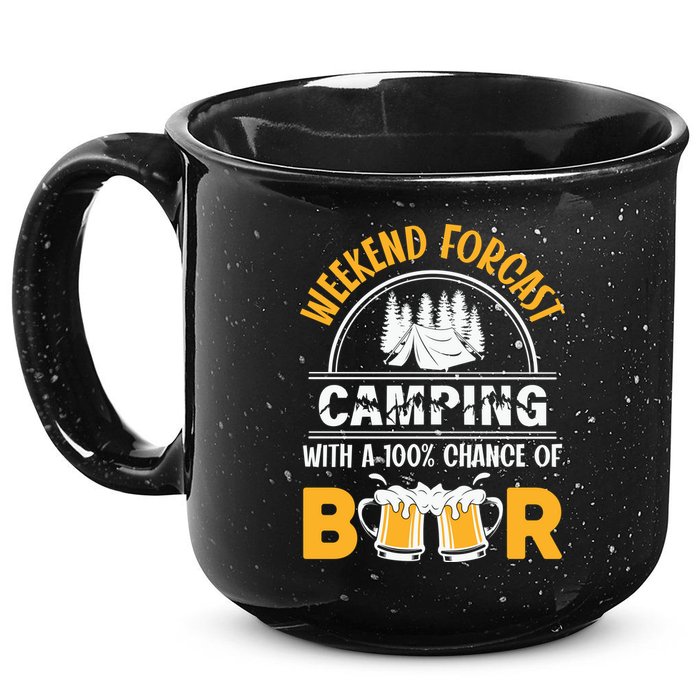 Weekend Forecast Camping With A 100% Chance Of Beer Funny Camping 15oz Campfire Ceramic Mug