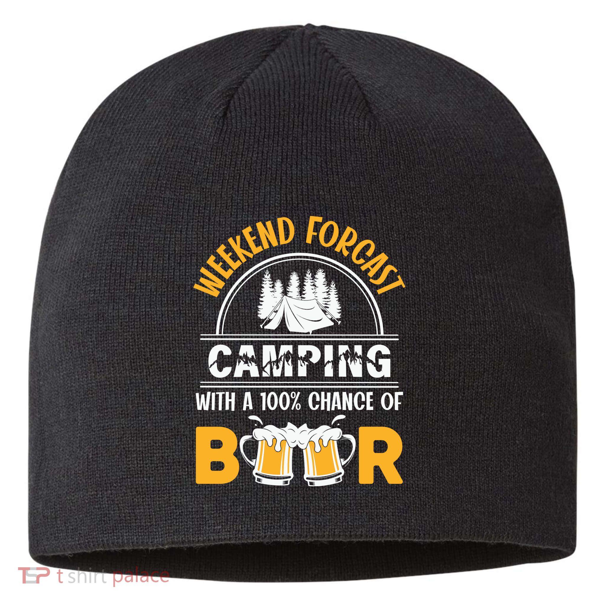 Weekend Forecast Camping With A 100% Chance Of Beer Funny Camping Sustainable Beanie