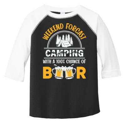 Weekend Forecast Camping With A 100% Chance Of Beer Funny Camping Toddler Fine Jersey T-Shirt