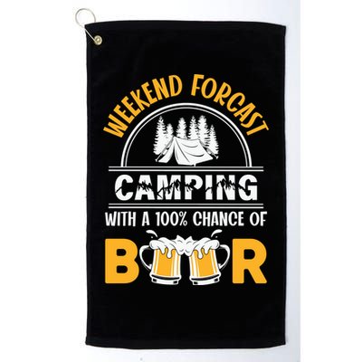 Weekend Forecast Camping With A 100% Chance Of Beer Funny Camping Golf Towel