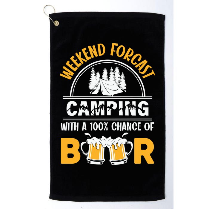 Weekend Forecast Camping With A 100% Chance Of Beer Funny Camping Golf Towel