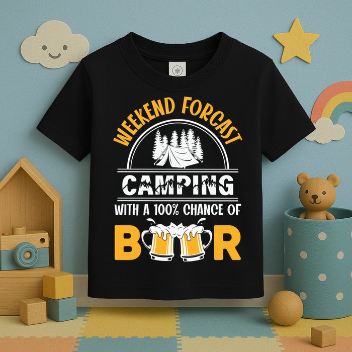 Weekend Forecast Camping With A 100% Chance Of Beer Funny Camping Toddler T-Shirt