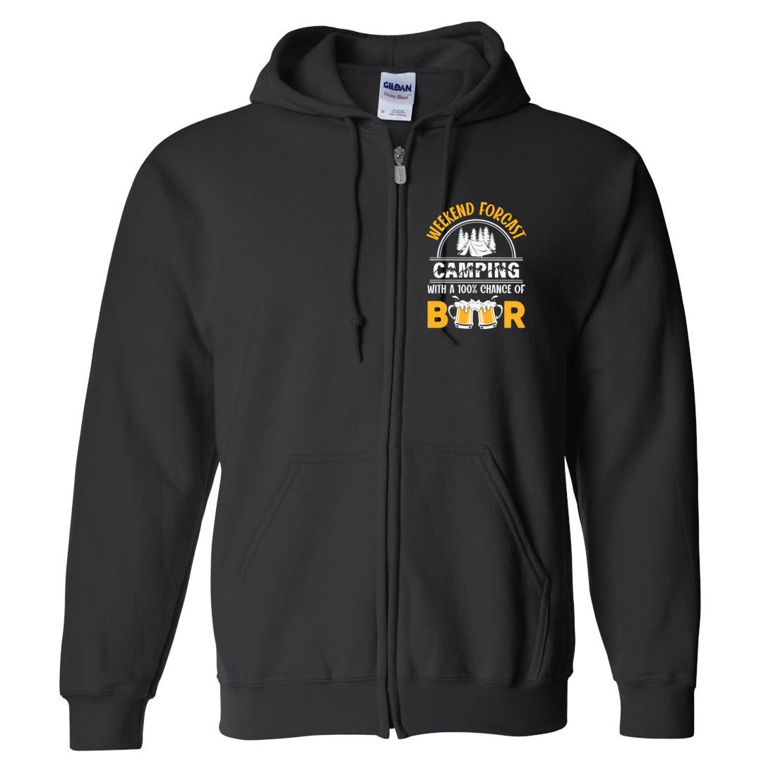 Weekend Forecast Camping With A 100% Chance Of Beer Funny Camping Full Zip Hoodie