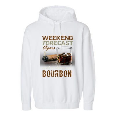 Weekend Forecast Cigars With Chance Bourbon Men Garment-Dyed Fleece Hoodie