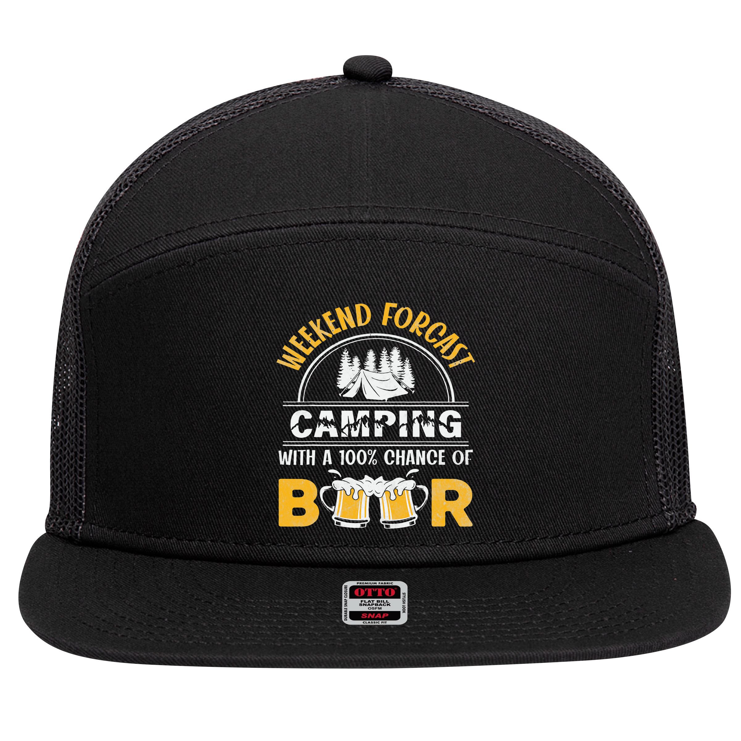 Weekend Forcast Camping With A 100 Chance Of Beer Vintage 7 Panel Mesh Trucker Snapback Hat