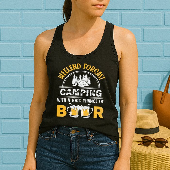 Weekend Forcast Camping With A 100 Chance Of Beer Vintage Womens Tank Top