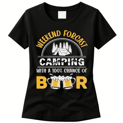 Weekend Forcast Camping With A 100 Chance Of Beer Vintage Womens T-Shirt