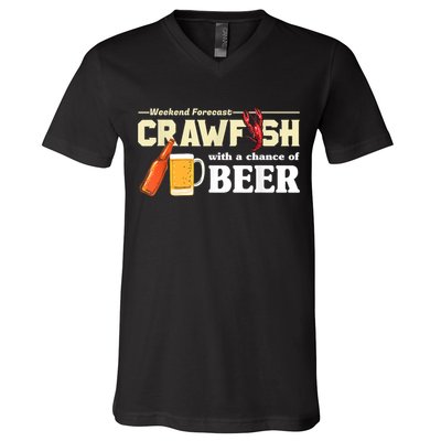 Weekend Forecast Crawfish With A Chance Of Beer V-Neck T-Shirt