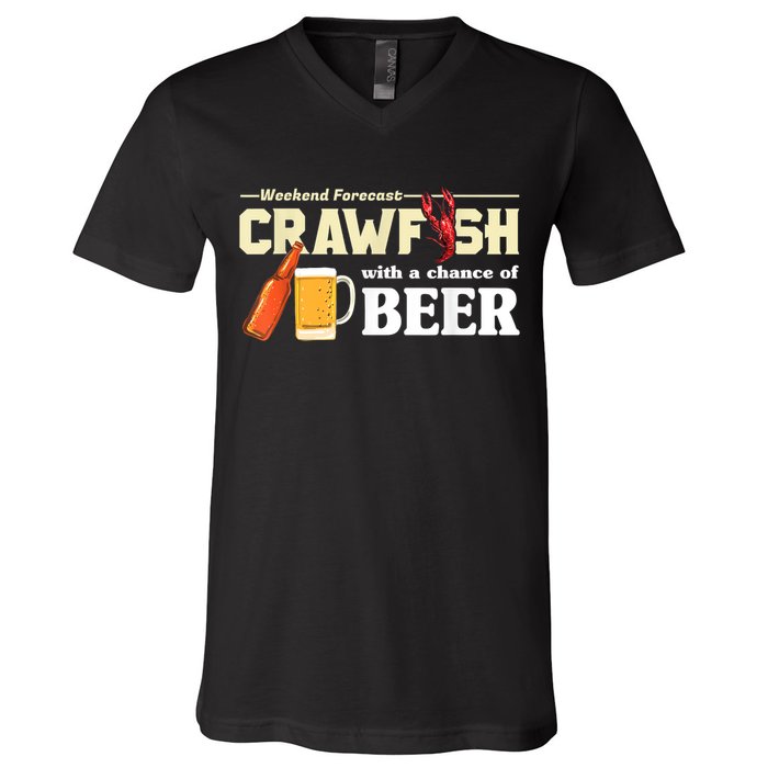 Weekend Forecast Crawfish With A Chance Of Beer V-Neck T-Shirt