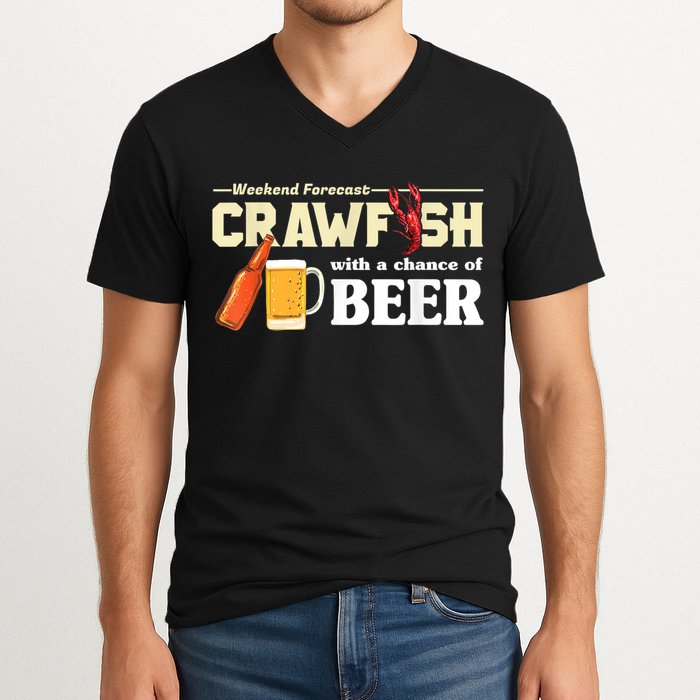 Weekend Forecast Crawfish With A Chance Of Beer V-Neck T-Shirt