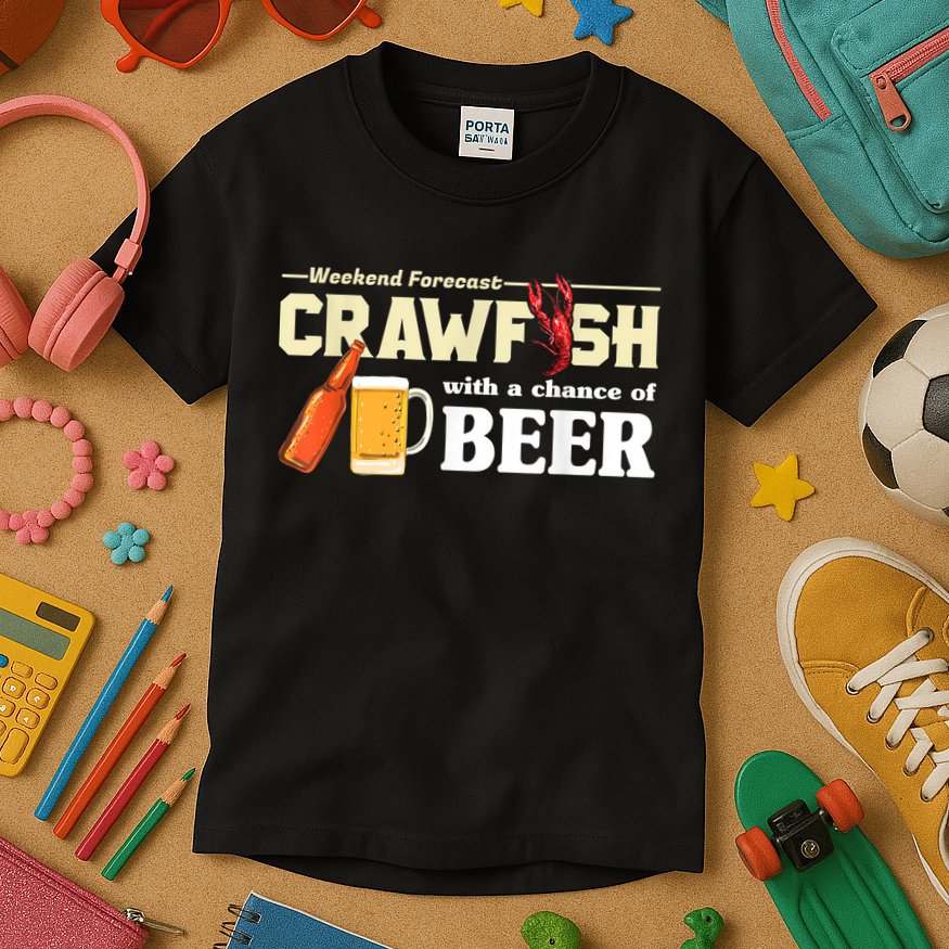 Weekend Forecast Crawfish With A Chance Of Beer Kids T-Shirt