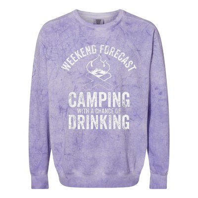 Weekend Forecast Camping With A Chance Of Drinking Colorblast Crewneck Sweatshirt