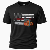 Wildland Firefighter Chainsaw Red Line American Flag Cooling Performance Crew T-Shirt