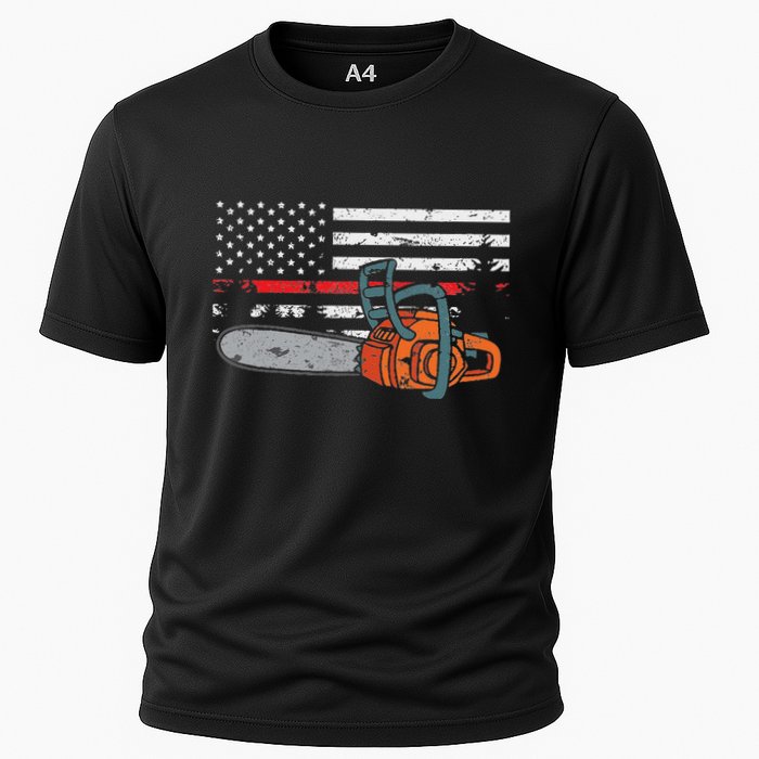 Wildland Firefighter Chainsaw Red Line American Flag Cooling Performance Crew T-Shirt
