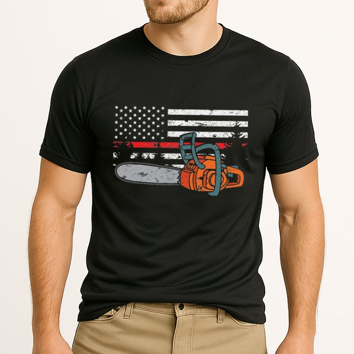 Wildland Firefighter Chainsaw Red Line American Flag Cooling Performance Crew T-Shirt