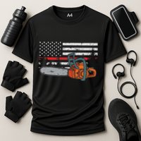 Wildland Firefighter Chainsaw Red Line American Flag Cooling Performance Crew T-Shirt