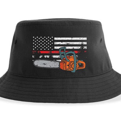 Wildland Firefighter Chainsaw Red Line American Flag Sustainable Bucket Hat