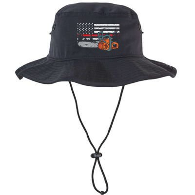 Wildland Firefighter Chainsaw Red Line American Flag Bucket Hat