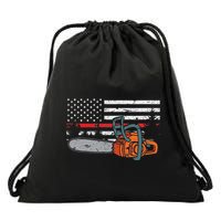 Wildland Firefighter Chainsaw Red Line American Flag Drawstring Bag