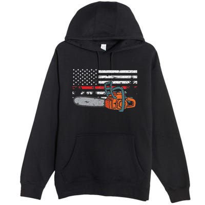 Wildland Firefighter Chainsaw Red Line American Flag Premium Pullover Hoodie