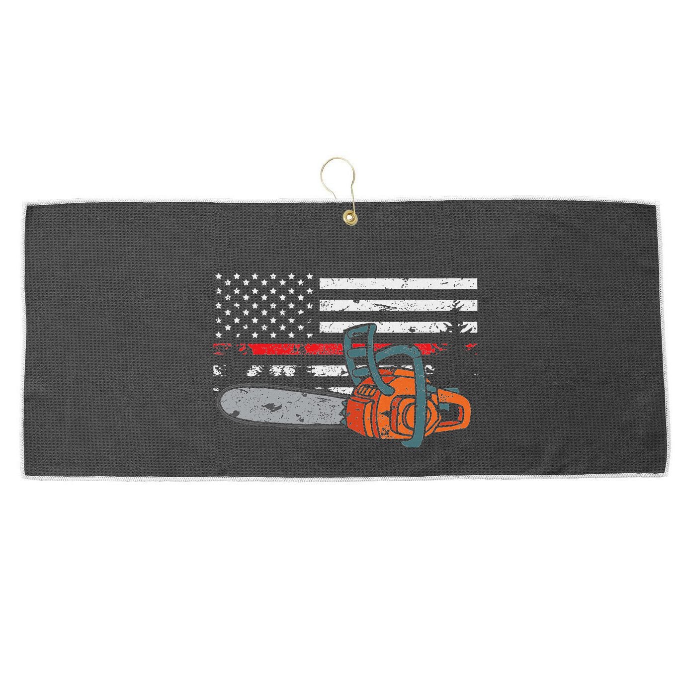 Wildland Firefighter Chainsaw Red Line American Flag Large Microfiber Waffle Golf Towel