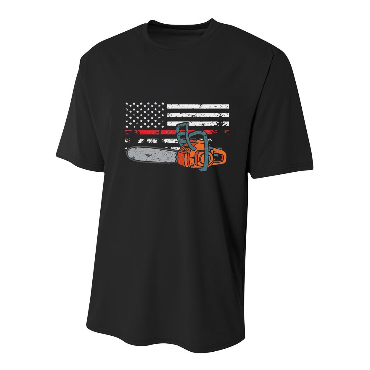 Wildland Firefighter Chainsaw Red Line American Flag Youth Performance Sprint T-Shirt