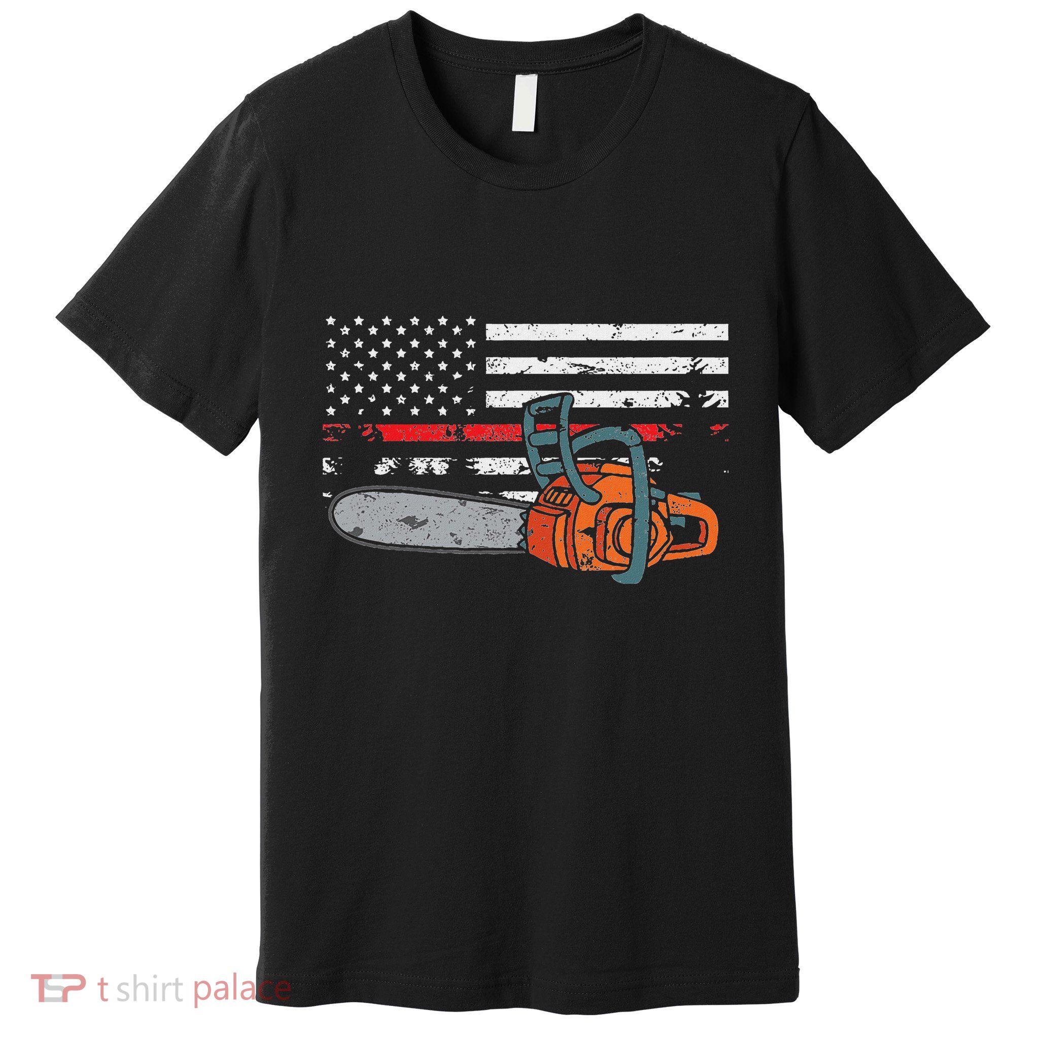 Wildland Firefighter Chainsaw Red Line American Flag Premium T-Shirt