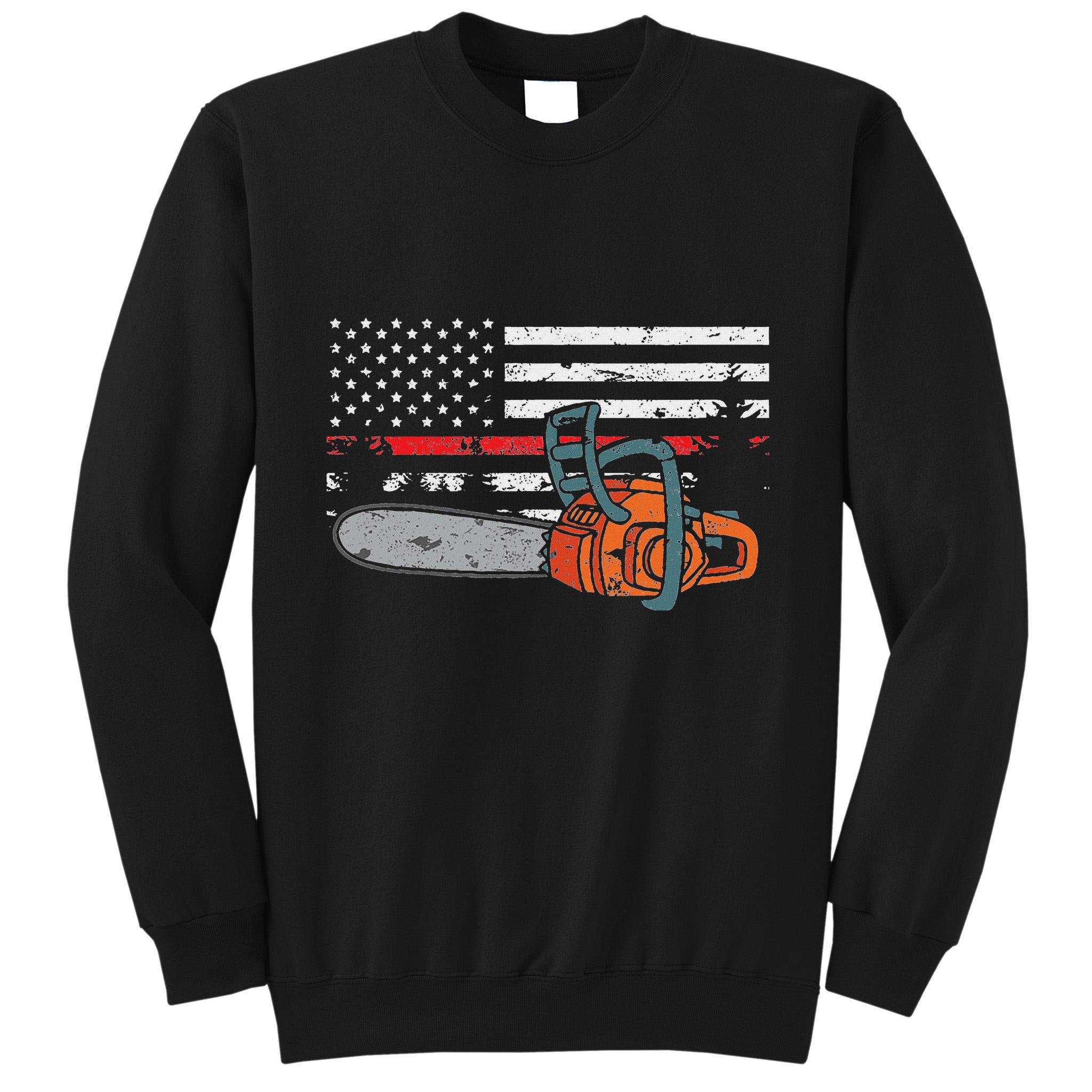 Wildland Firefighter Chainsaw Red Line American Flag Tall Sweatshirt
