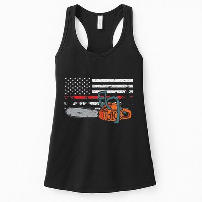 Wildland Firefighter Chainsaw Red Line American Flag Womens Tank Top