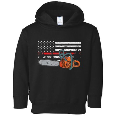 Wildland Firefighter Chainsaw Red Line American Flag Toddler Hoodie