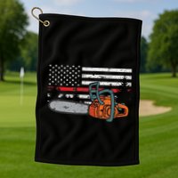 Wildland Firefighter Chainsaw Red Line American Flag Golf Towel