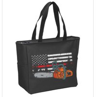 Wildland Firefighter Chainsaw Red Line American Flag Zip Tote Bag