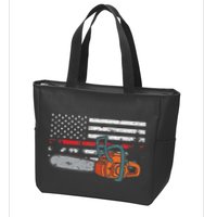 Wildland Firefighter Chainsaw Red Line American Flag Zip Tote Bag