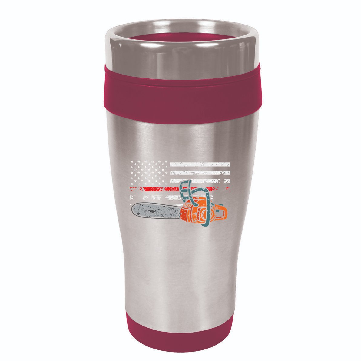 Wildland Firefighter Chainsaw Red Line American Flag 16oz Travel Tumbler