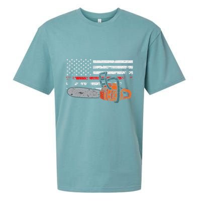 Wildland Firefighter Chainsaw Red Line American Flag Sueded Cloud Jersey T-Shirt