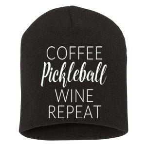 Womens Funny Coffee Pickleball Wine Repeat Gift VNeck TShirt Short Acrylic Beanie