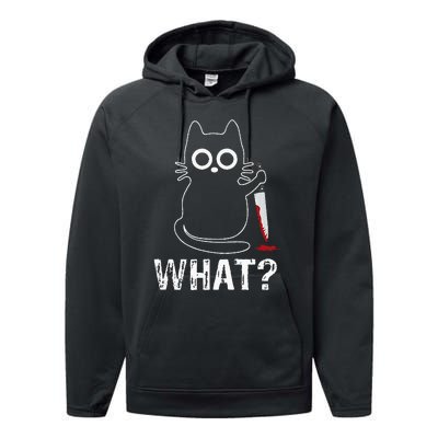 What Funny Cat With Knife Performance Fleece Hoodie