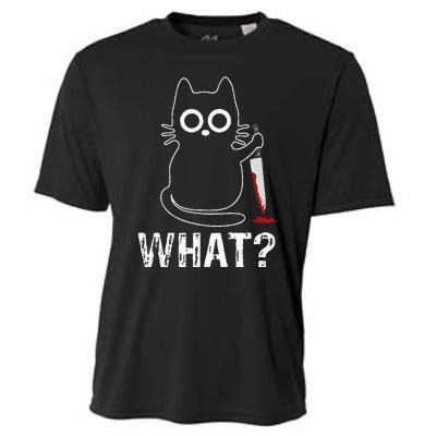 What Funny Cat With Knife Cooling Performance Crew T-Shirt