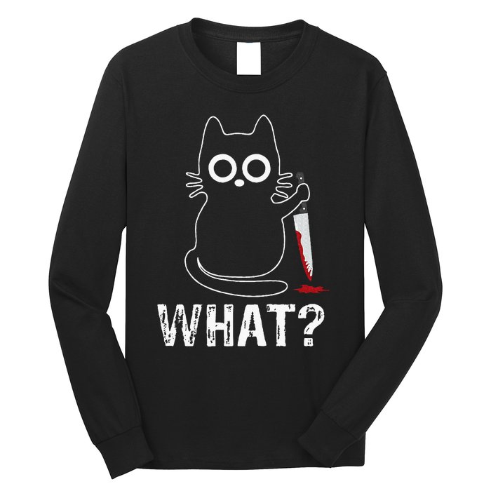 What Funny Cat With Knife Long Sleeve Shirt