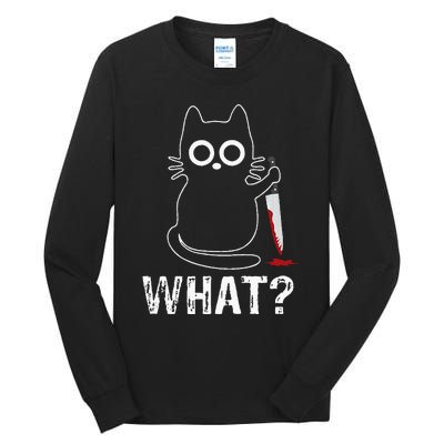 What Funny Cat With Knife Tall Long Sleeve T-Shirt