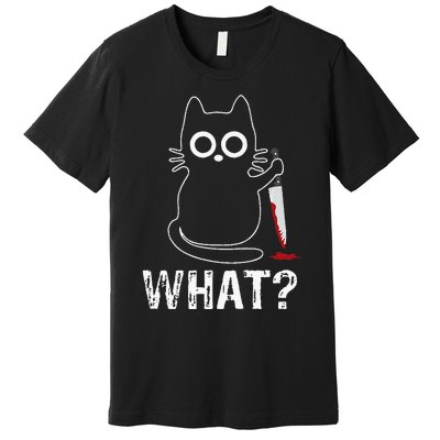 What Funny Cat With Knife Premium T-Shirt