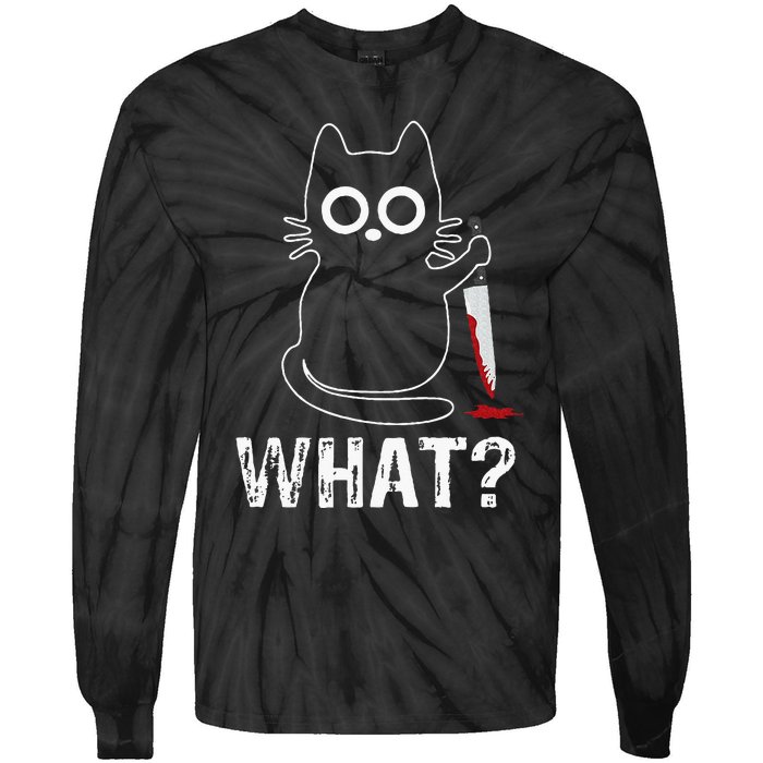 What Funny Cat With Knife Tie-Dye Long Sleeve Shirt