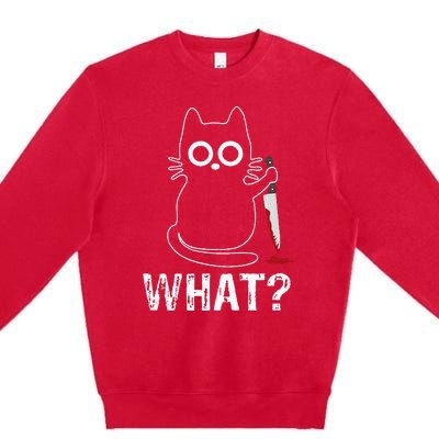 What Funny Cat With Knife Premium Crewneck Sweatshirt