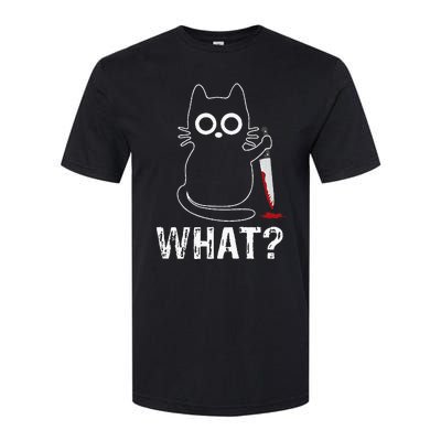 What Funny Cat With Knife Softstyle® CVC T-Shirt