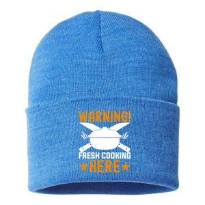 Warning! Fresh Cooking Here I Cooking Great Gift Sustainable Knit Beanie