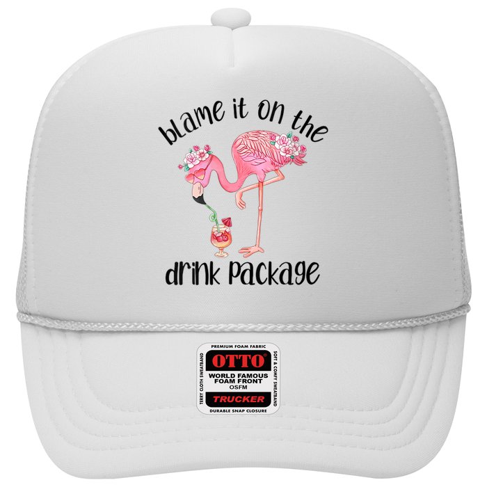 Womens Flamingo Cruise Blame It On The Drink Package Drinking Booze VNeck Trucker Hat