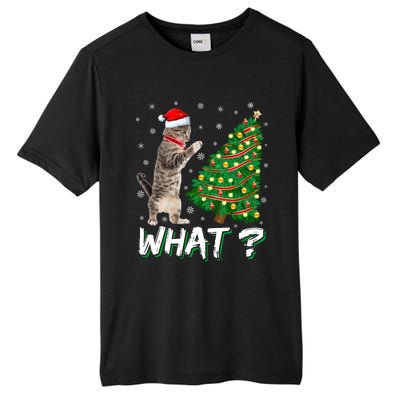 What Funny Cat Pushing Christmas Tree Over Cat Xmas Cool Gift Tall Fusion ChromaSoft Performance T-Shirt